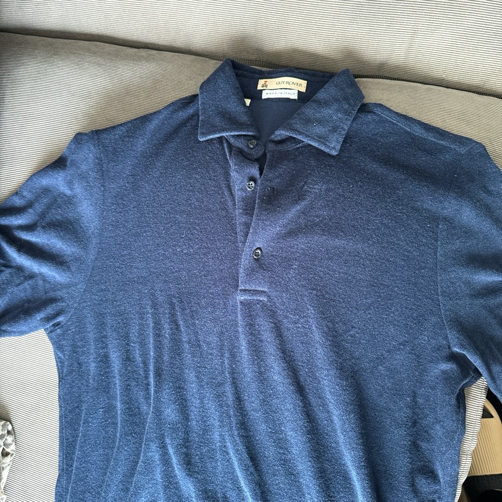 Mens navy terry cloth short sleeve polo
